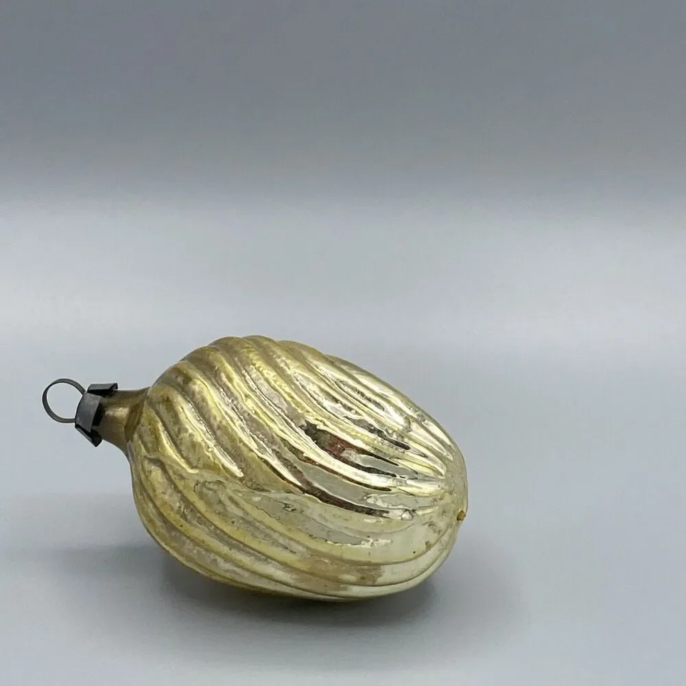 Vintage Textured Waves GlassChristmas Ornament Gold Victorian Style Holiday Tree